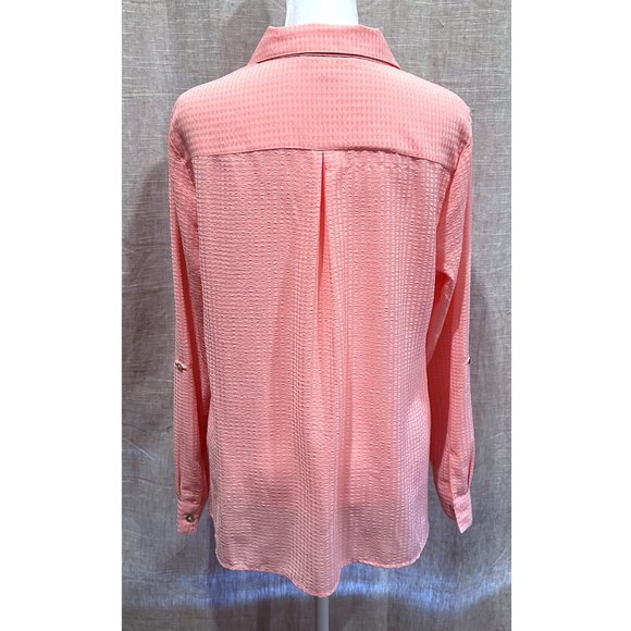 Studio Works Roll-Tab Sleeve Bright Pink Button Down Blouse Medium - Picture 6 of 13